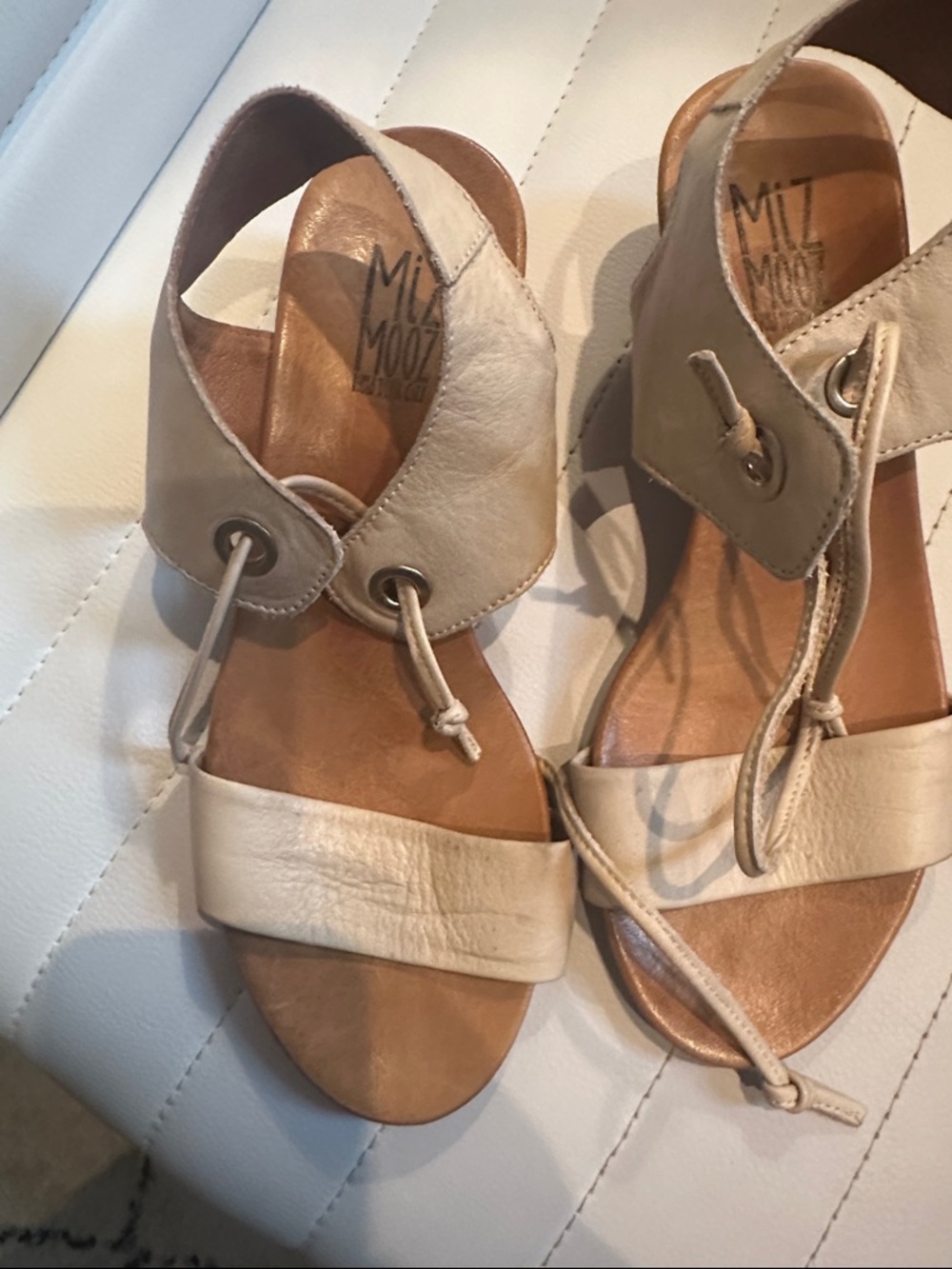 Miz Mooz Neutral Beige Leather Lace-Up Sandals size 37